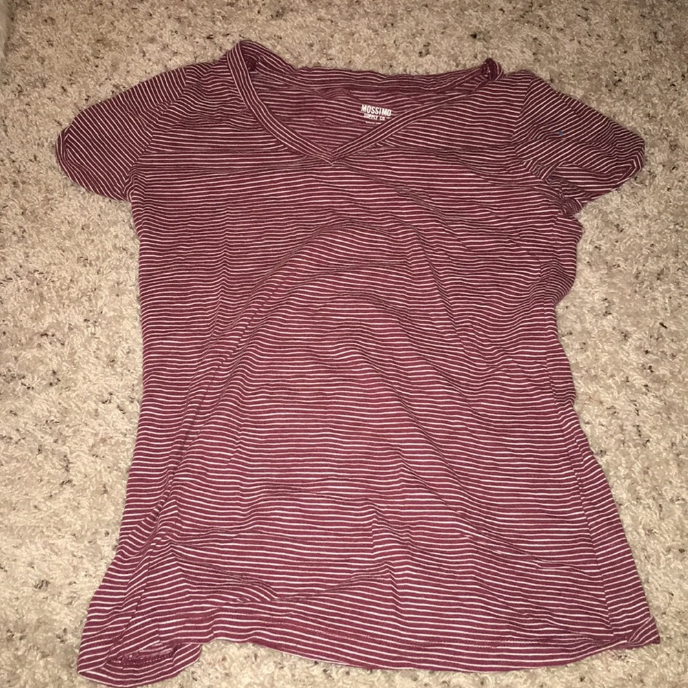 Burgundy and white striped tee